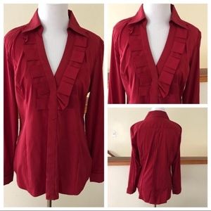 Express Ruffed V-Neck Red Blouse Size Medium